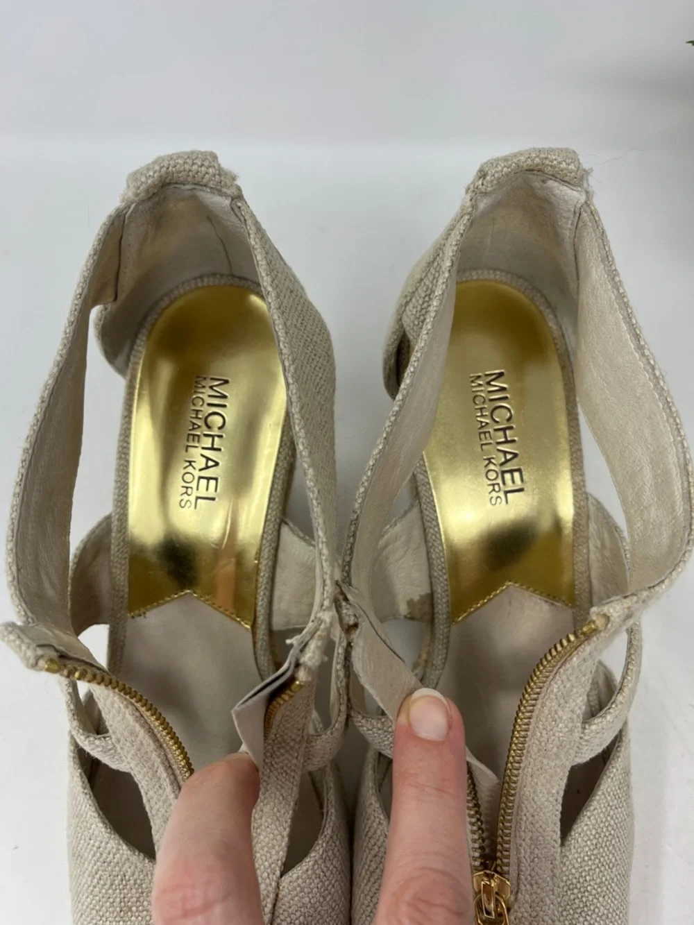 MICHAEL MICHAEL KORS DAMITA WEDGE OPEN TOE CANVAS ZIP UP SANDAL ESPADRILLES 8.5